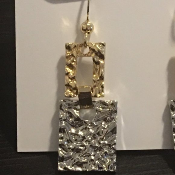 Charter Club ~ Gold & Silver Tone Square Earrings - Picture 4 of 5